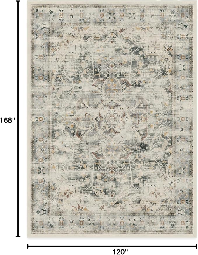 RUGGABLE Washable Vintage Area Rug – Sarrah Sage 10x14, Stain-Resistant, Non-Slip – Large Machine Washable Rugs for Living Room, Bedroom, Hallway, Entryway & Office–with Cushioned Pad