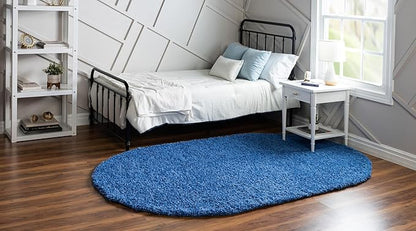 Unique Loom Solid Shag Collection Area Rug (3' 3" x 5' 3" Oval, Periwinkle Blue)