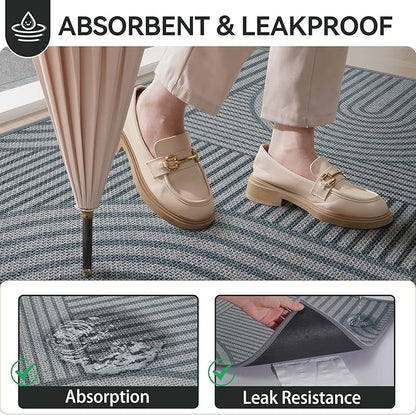 Front Door Mat 31''x47'', Absorbent Muddy Dirt Resist Washable Non Slip Low-Profile Indoor Doormat, Easy Clean Welcome Entryway Door Mats, Grey