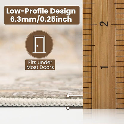Washable Area Rug 4x6 | Non Slip Area Rug for Living Room, Bedrooms, Dining Room | Ultra-Soft Flannel Carpet Area with Rubber Backing (Light Sage Brown, 4x6)