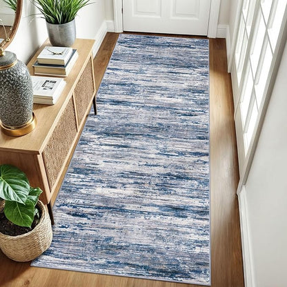 3x8 Modern Abstract Runner Rug for Hallways, Navy Blue Gray Neutral Multi Super Soft Hallway Decor Kitchen Rugs with Non-Slip, Non-Shedding Washable Rug for Entryway Bedroom Indoor