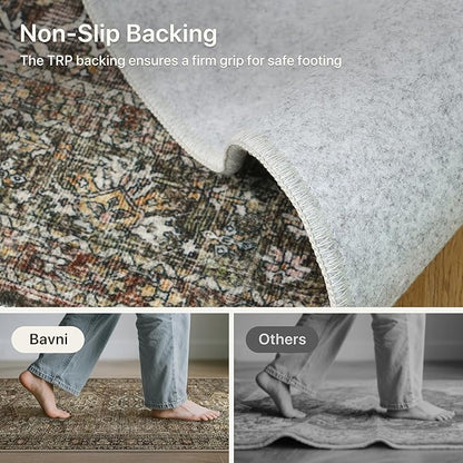 Bavni Washable Runners for Hallways 2X10, Ultra-Thin Non Slip Long Runner Rug, Print Vintage Aesthetic Carpet Runner, Low Pile Rugs for Kitchen Porch Bedroom, Brown