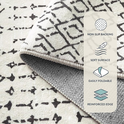 Lahome Moroccan Runners for Hallways 2x8 Beige Washable Runner Rug Non-Slip Stain Resistant Kitchen Rug Runner, Geometric Print Distressed Soft Untra- Thin Floor Carpet for Bedroom Entryway