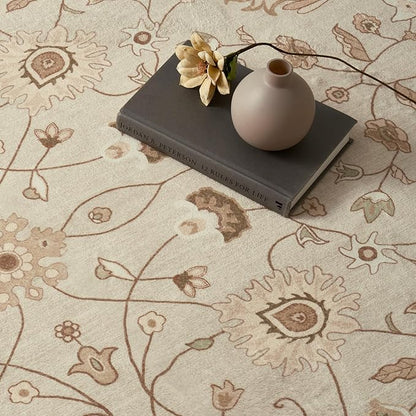 EVERGRACE Area Rugs for Living Room 6x9, Boho Floral Faux Wool Indoor Outdoor Rugs, Washable Rugs for Bedroom Dining Room Entryway Kitchen, Low Pile Floor Mat Carpet for Home Decor, Natural Beige