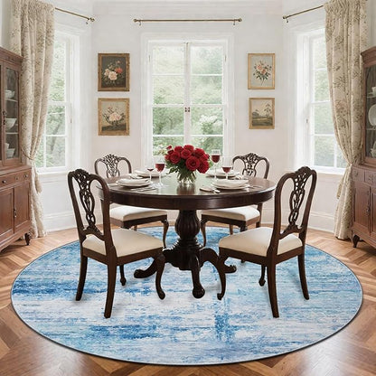 Round 5ft Area Rug Modern Abstract Washable Carpet for Living Room Entryway Dining Room Home Office - Abstract Teal Grey