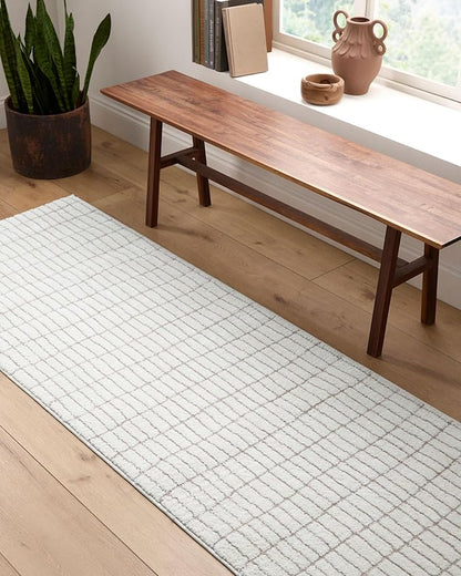 Livabliss x Our PNW Home Cascade Minimalist Striped Area Rug, 2'7" x 12', Ivory/Light Brown