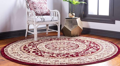 Unique Loom Versailles Collection Traditional Classic Medallion Floral Motif Area Rug (6' 0 x 6' 0 Round, Burgundy/ Ivory)