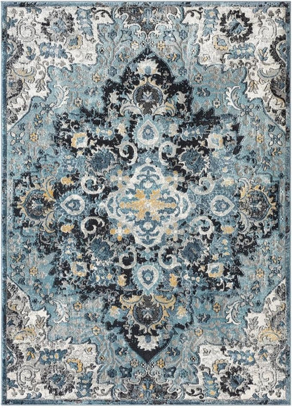 LUXE WEAVERS Moroccan Blue 6x9 Medallion Area Rug for Living Rooms