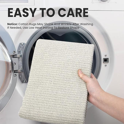 EARTHALL Woven Area Rug 2x3 Ft Washable Rugs for Entryway Braided Throw Rugs with Rubber Backing Door Mat Indoor Outdoor Entrance Small Cotton Woven Rug for Kitchen Foyer Front Door, Cream/Grayish