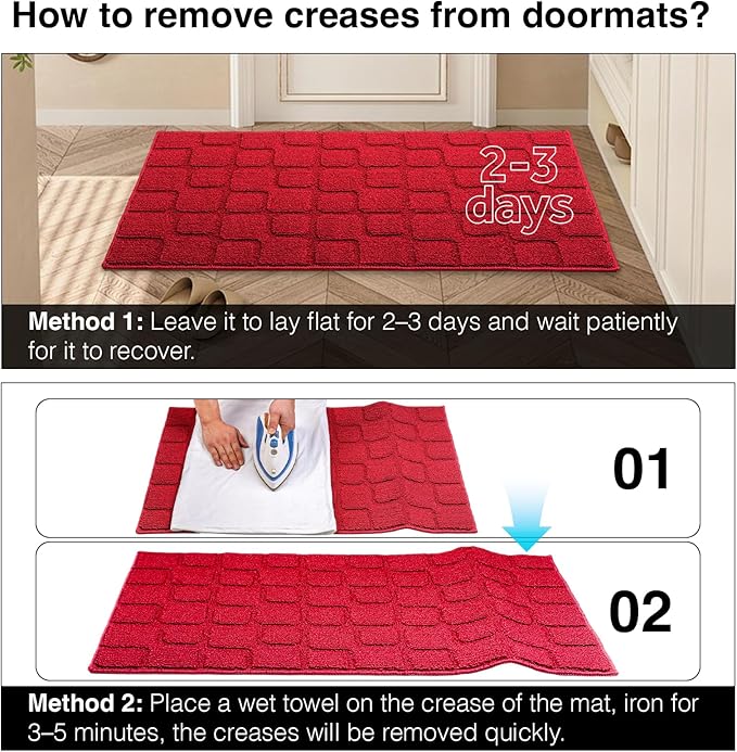 Large Front Door Mat Outside Entrance, Outdoor Indoor Door Mats for Entryway, Entrance, Entry, Patio, Waterproof Non Slip Doormat, Low-Profile, 31.5" × 47“, Red