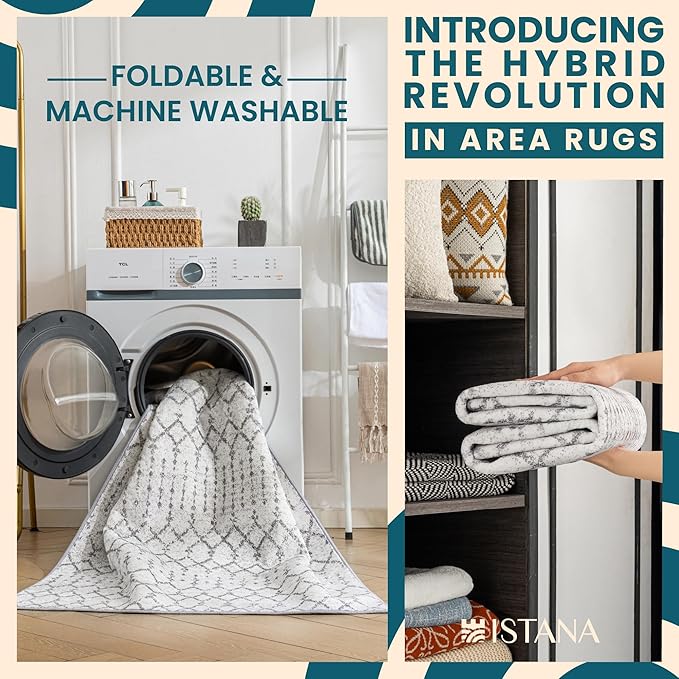 Istana 8x10 Area Rug - Grey 8x10 Rugs for Living Room - Foldable Rugs for Bedroom - Stain Resistant Washable Rug - Eco-Friendly Area Rugs - Easy to Clean Living Room Rug