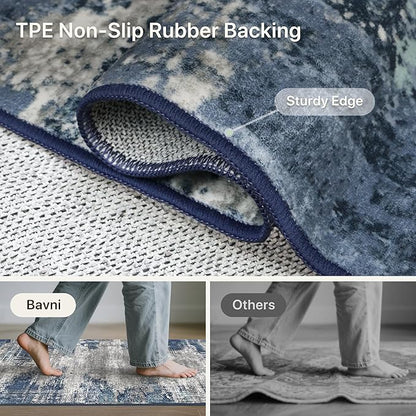 Bavni 8x10 Area Rugs, Modern Living Room Rugs, Large Machine Washable Rug Non-Slip, Soft Pet Friendly Rugs for Bedroom, Playroom, Dining Room, Indoor, Blue/Ivory