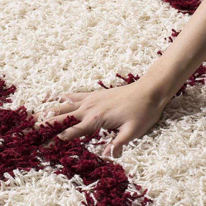 SAFAVIEH Dallas Shag Collection Area Rug - 6' x 9', Ivory & Red, Trellis Design, Non-Shedding & Easy Care, 1.5-inch Thick Ideal for High Traffic Areas in Living Room, Bedroom (SGD257R)