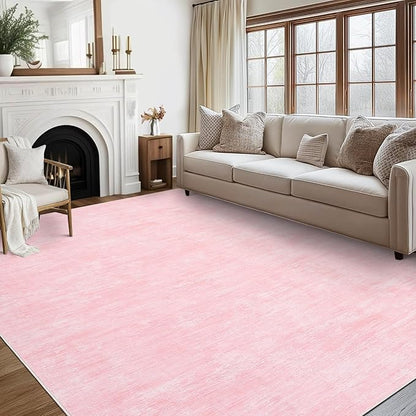 Garvee 8x10 Area Rug for Living Room Washable Kids Room Rug with Rubber Backing, Stain Resistant Modern Solid Rugs Non Shedding Low Pile Contemporary Carpet for Bedroom, Dining Room, Pink