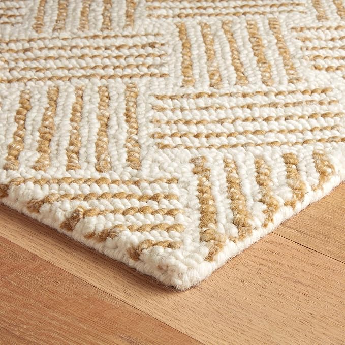 Dash & Albert Layers Ochre Hand Hooked Wool Rug, 8.5 X 11.5 Feet, Yellow/Orange Geometric Pattern - Premium Luxury Hotel Quality Soft Breathable Hypoallergenic Machine Washable Easy Care All Season