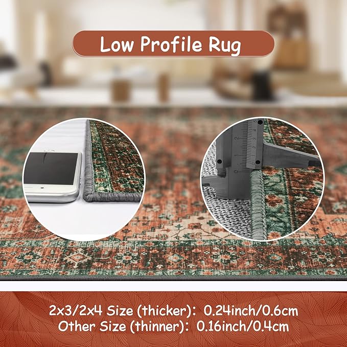 Moynesa Ultra-Thin Washable Vintage Area Rug - 4x6 Living Room Rug for Bedroom Office, Non-Shed Non Slip Oriental Laundry Bathroom Mat Indoor Accent Floor Carpet for Entrance Kitchen Mudroom