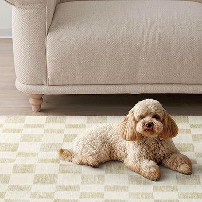 EVERGRACE Checkered Plaid Area Rug - Soft Faux Wool, 9x12, Washable, Anti Slip, Large, for Entryway, Bedroom, Living Room, Hallway, Kitchen, Dining Room and Laundry, Beige