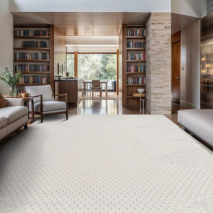 Modern Micro Loop Indoor Area Rugs for Living Room Bedroom Kitchen Geometric Triangle White 8x10 Luxury Durable Low and High Pile Non-Shedding Stain Resistant Soft Area Carpet 8 x 10