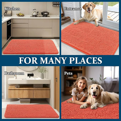 OLANLY Dog Door Mat for Muddy Paws 54x32, Absorbs Moisture and Dirt, Absorbent Non-Slip Washable Doormat, Quick Dry Chenille Mud Mat for Dogs, Entry Indoor Entryway Carpet for Inside Floor, Coral
