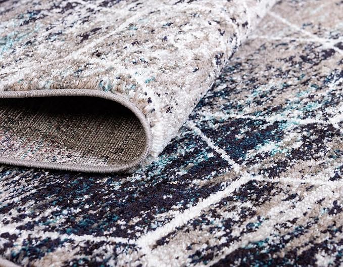 Unique Loom Trellis Frieze Collection Area Rug - Geometric (2' x 10' Runner, Blue Multi/ Ivory)