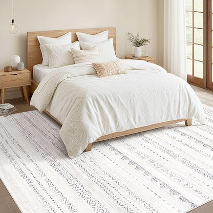 Nakagishi 7x9 Area Rug Living Room: Washable Boho Large Neutral Soft Farmhouse Modern Rugs Stain Resistant Moroccan Non-Slip Indoor Carpet for Bedroom Nursery Kids Playroom Office Dining Room- Gray