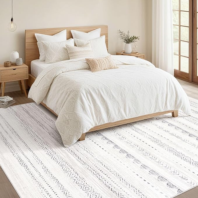 Nakagishi 8x10 Area Rugs Living Room: Thickened Washable Boho Large Neutral Soft Farmhouse Rug Stain Resistant Modern Moroccan Non-Slip Indoor Floor Carpet for Bedroom Nursery Kids Playroom Office