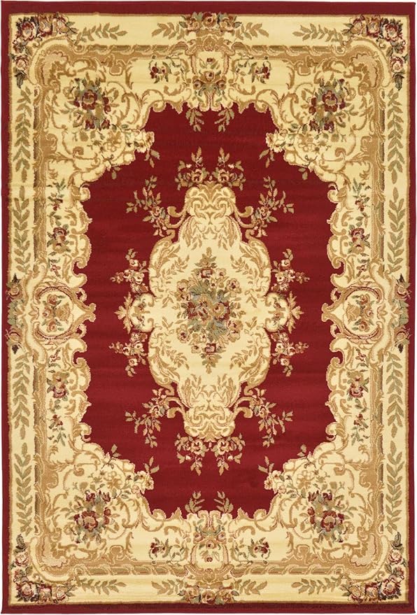 Rugs.com Chateau Collection Rug – 6' x 9' Red Medium Rug Perfect for Bedrooms, Dining Rooms, Living Rooms