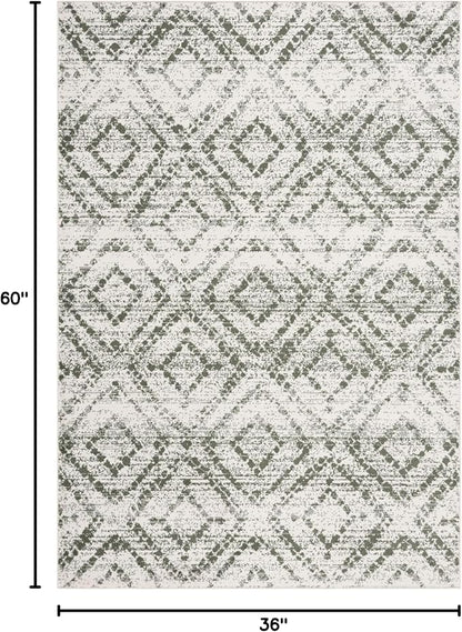 SAFAVIEH Adirondack Collection Area Rug - 3' x 5', Ivory & Dark Green, Geometric Design, Non-Shedding & Easy Care, Ideal for High Traffic Areas in Living Room, Bedroom, Dining (ADR131W-3)