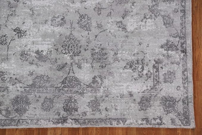Rug Source Modern Collection, 5x8 Abstract Rug, Hand Knotted Greys & Charcoal Floral Rug, Oriental 100% Silk Carpet for Foyer, Entryway and Hallway