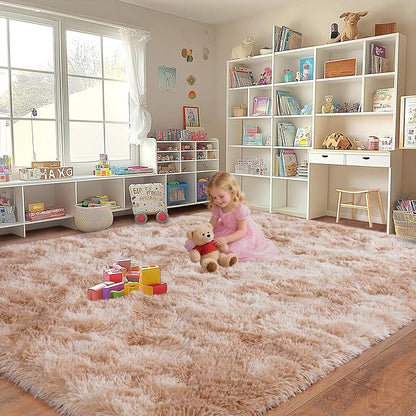 Upgrade Non-Slip Plush Rugs for Living Room, Soft Shaggy Carpets for Living Room, Fuzzy Rugs for Kids' Room, Perfect Decor for Modern Home Tie Dye Beige 5x7Feet