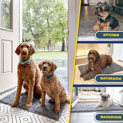 Muddy Mat® Original Dog Door Mat for Muddy Paws, Super Absorbent Microfiber, Non-Slip Washable Pet Rug, Quick Dry Chenille Entryway Carpet, Machine Washable Indoor Outdoor mat, Grey 24"x35