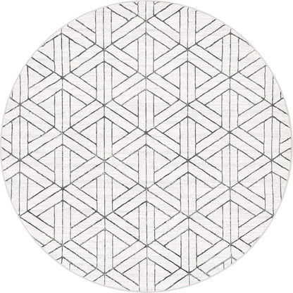 Rugs.com Lattice Trellis Collection Rug – 8 Ft Round White Low-Pile Rug Perfect for Kitchens, Dining Rooms