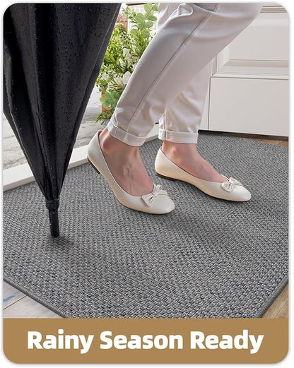 Color&Geometry Ultra-Thin Indoor Door Mat, 22.6"x31.5" Low-Profile Non-Slip Entryway Rug with Modern Geometric TextureWashable Doormat for Entrance Front Doors,Light Grey (Rolled-up NO Creases)