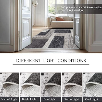 Modern Geometric Patchwork Indoor Area Rug for Living Room, Charcoal 8'x 10' Large Rug Rockwood Collection Hardwood Floors Decor for Bedroom, Grey Throw Carpet for Office Entryway Dining Room