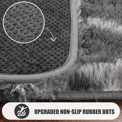 ONASAR 5x7 Area Rugs for Living Room Bedroom, Washable Fluffy Grey and White Faux Fur Bedside Rug, Geometric Boho Soft Plush Shaggy Floor Carpet Mat for Nursery Kids Girls Teen Dorm Home Decor
