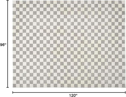 Revival Rugs Gambit 7'10"x10' Checkered Rug Washable Area Rug for Living Room Bedroom - 100% Recycled Oeko-TEX Certified, Medium Pile, Gray, Beige