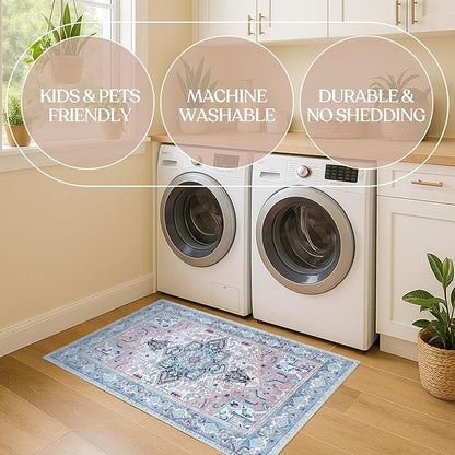 Washable Area Rug. Modern Farmhouse. Vintage. Turkish. Bohemian. Distressed. Oriental. Traditional. Rugs for Living Room. Dining. Bedroom. Office. Entryway. Foyer. (861NT, 9' x 12')