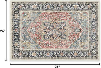 RUGGABLE Washable Vintage Area Rug – Kamran Cayenne Red 2x3, Stain-Resistant, Non-Slip – Small Machine Washable Rugs for Living Room, Bedroom, Hallway, Entryway & Bathroom–with Standard Pad