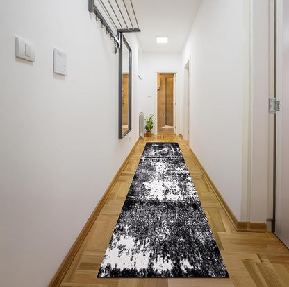 Keen Home Design Area Rugs - 2x20 Non-Shedding, Abstract Rugs for Kitchen, Living Room, Bedroom, Dining Room, Entryway - Size: 2'8" x 20', Abstract Black