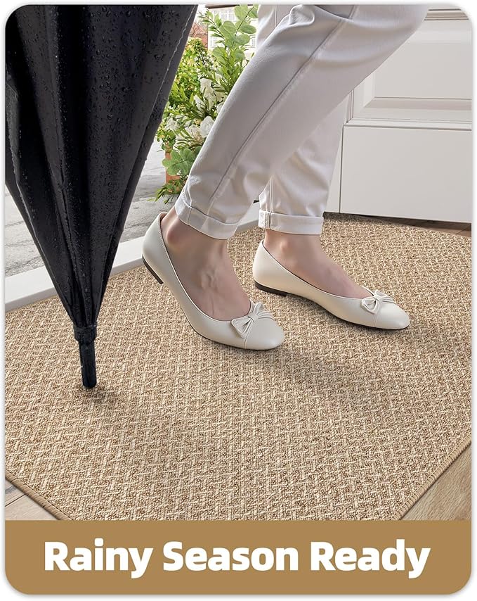 Color&Geometry Ultra Thin Indoor Door Mat Non Slip Rubber Backed Dirt Trapper 48"x72"(Rolled-up NO Creases), Rugs for Entryway, Front Door Mat Indoor Washable Low-Profile Entry Mat, Khaki