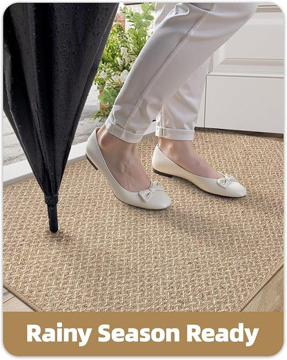 Color&Geometry Ultra Thin Indoor Door Mat Non Slip Rubber Backed Dirt Trapper 36"x56"(Rolled-up NO Creases), Rugs for Entryway, Front Door Mat Indoor Washable Low-Profile Entry Mat, Khaki