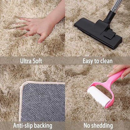 Upgrade Non-Slip Plush Rugs for Living Room, Soft Shaggy Carpets for Living Room, Fuzzy Rugs for Kids' Room, Perfect Decor for Modern Home Tie Dye Camel 8x10 Feet