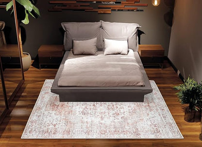 Bloom Rugs Washable Non-Slip 4' x 6' Rug - Ivory/Blush Traditional Area Rug for Living Room, Bedroom, Dining Room, and Kitchen - Exact Size: 4' x 6'