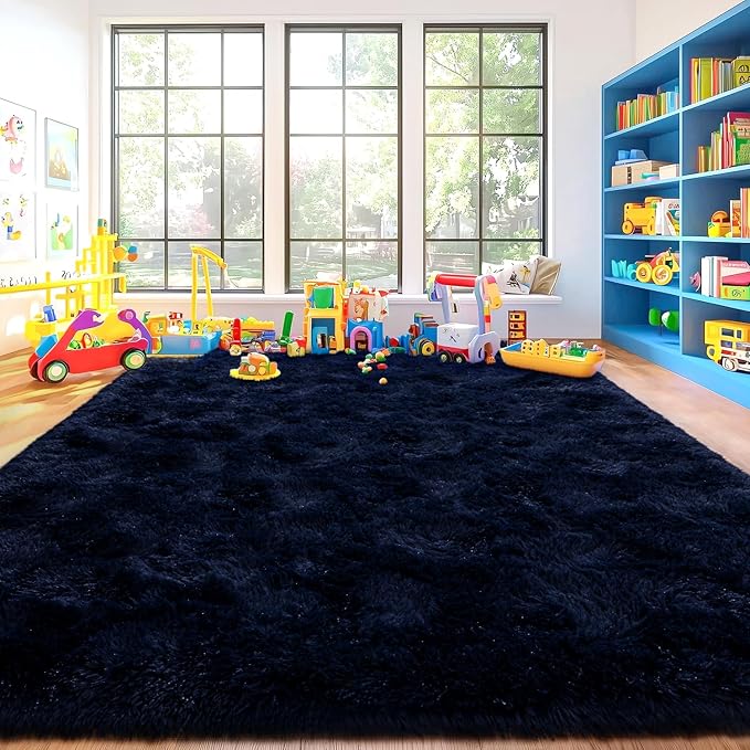 Area Rugs for Living Room, Soft Shaggy Carpets for Living Room, Fuzzy Rugs for Kids' Room, Perfect Decor for Modern Home Navy Blue 9x12 Feet