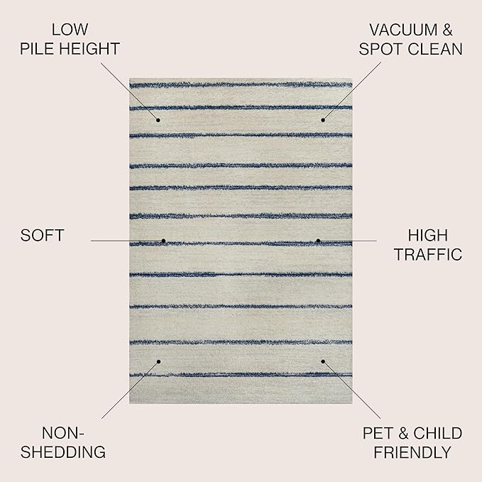 JONATHAN Y Williamsburg Minimalist Stripe Cream/Navy Indoor Area Rug, 4x6, Contemporary, Modern, Easy-Cleaning for Living Room, Bedroom, Kitchen, Pet Friendly, Non-Shedding (MOH201E-4)
