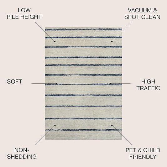 JONATHAN Y Williamsburg Minimalist Stripe Cream/Navy Indoor Area Rug, 8x10, Contemporary, Modern, Easy-Cleaning for Living Room, Bedroom, Kitchen, Pet Friendly, Non-Shedding (MOH201E-8)