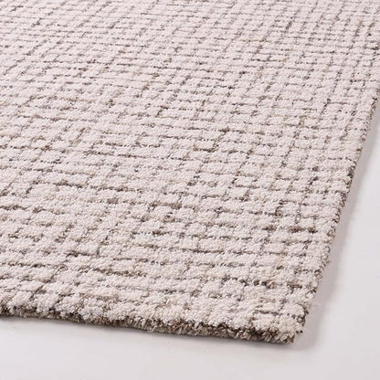 Hand-Tufted 100% Wool Pile Area Rug – Geometric Textured Grid Check Pattern – Thick and Durable Floor Carpet for Bedroom, Living Room, Kids Room, and Dining Area (Ivory-Brown, 5' x 7')