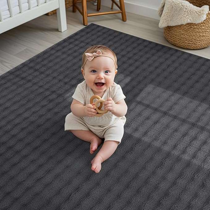 CAMILSON Modern Dark Gray Non Slip Rug 8x10 Ultra Soft High Pile Area Rugs Non Skid Rubber Backing Durable & Easy to Clean Carpet for Living Room Bedroom Kids Room Indoor Use (8 x 10 Dark Gray)