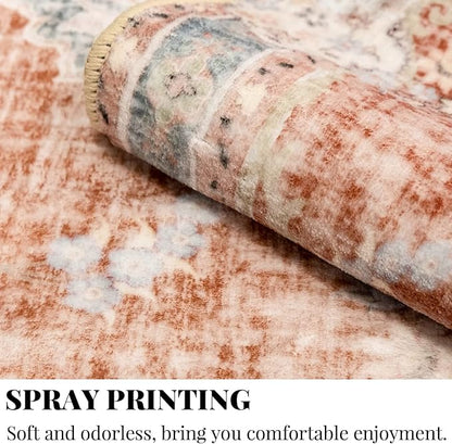 MUJOO Hallway Runner Rug 2'x8' Long Rug Runners Boho Machine Washable Non Slip Carpet for Entryway Kitchen Bathroom Bedside Retro Soft Low-Pile Blossom Orange