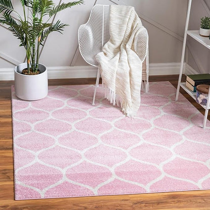 Rugs.com Lattice Frieze Collection Rug – 3' Square Light Pink Medium Rug Perfect for Living Rooms, Kitchens, Entryways